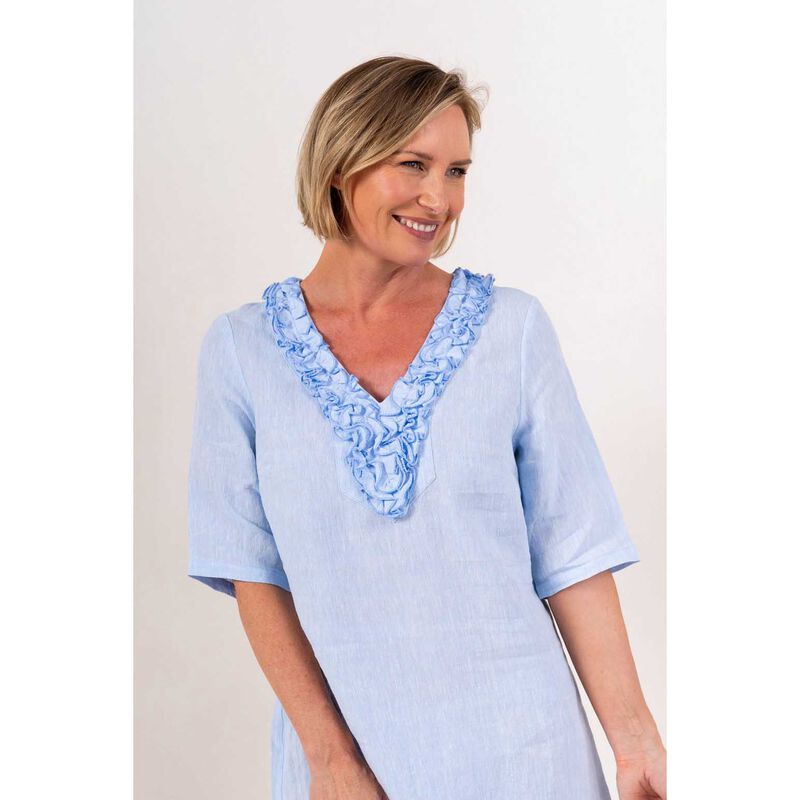 See Saw 100% Linen  Ss Ruffle Front Dress image number 2